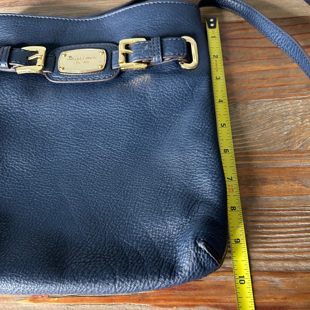 Michael‎ Michael Kors Navy blue Hamilton pebbled Leather Crossbody Bag Gold - Picture 12 of 13